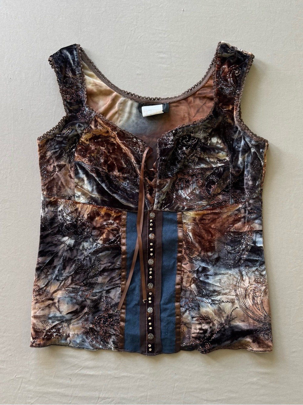 Vintage Bali Whimsical Velvet Lace Up Cami Top